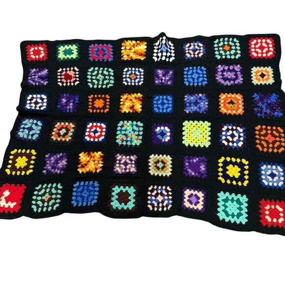 Granny Square Afghan Blanket Colorful Hippie Gypsy Couch Throw 66 x 46" - Picture 1 of 7